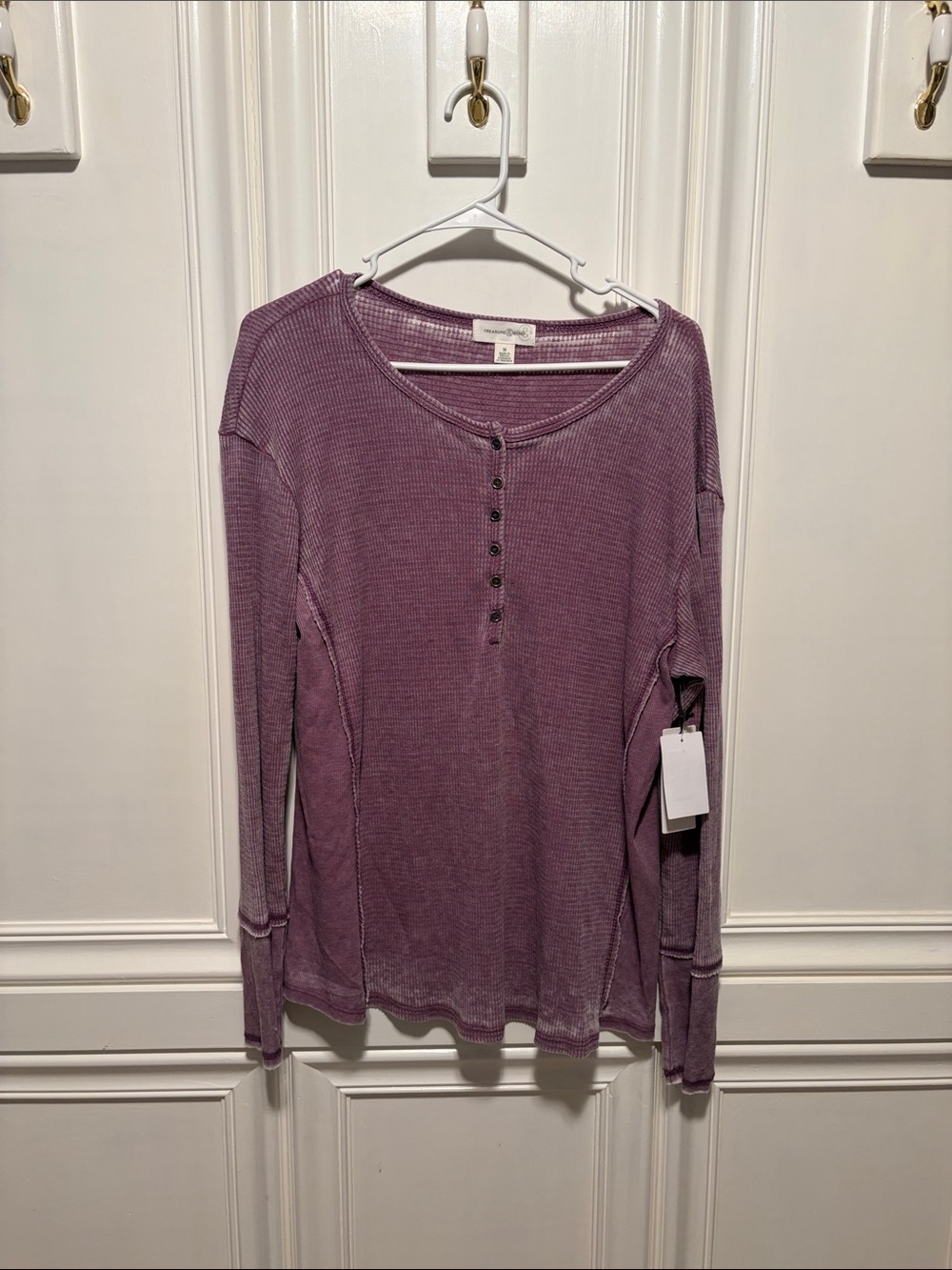 Treasure & Bond Mauve Waffle Henley Long-Sleeve Top